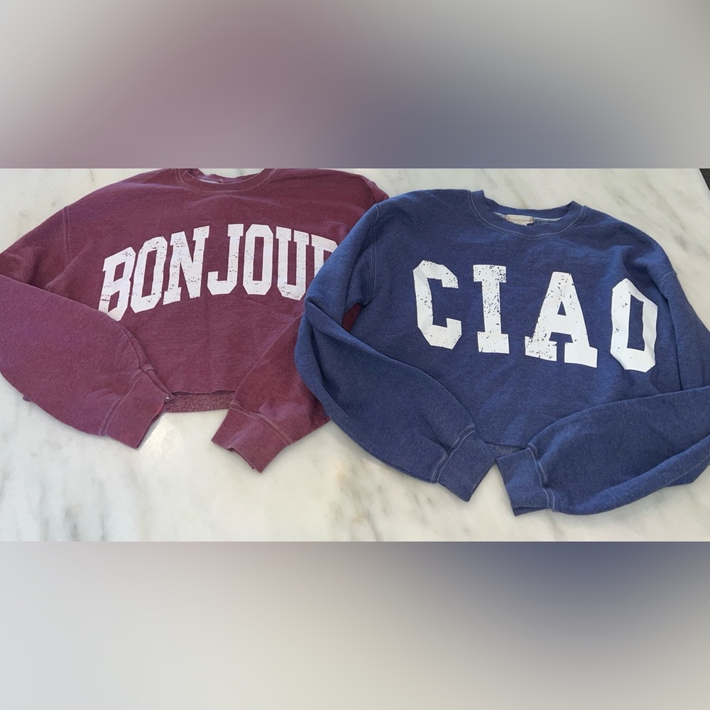 Altar’d state cropped crew sweatshirt bonjour ciao set xs / s read